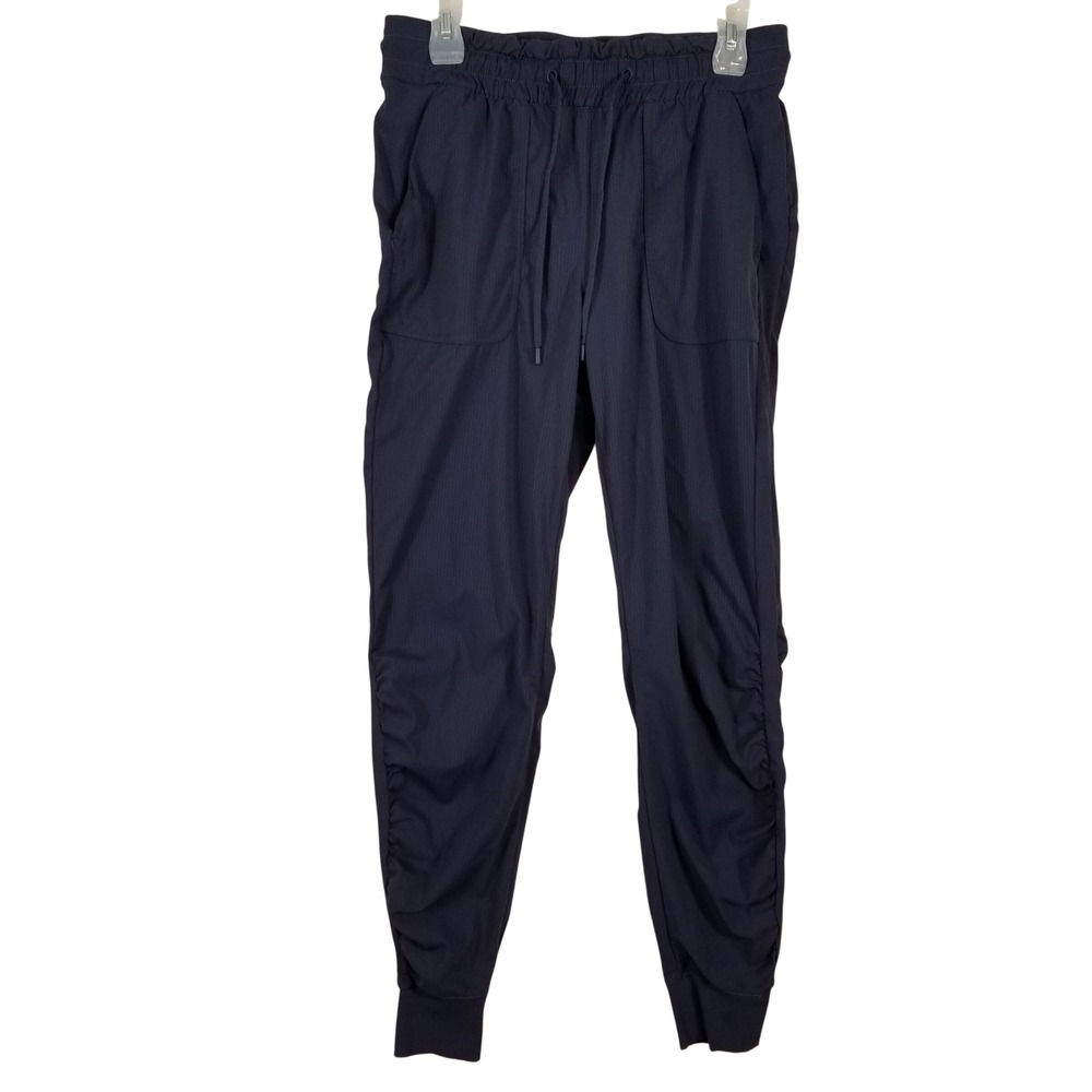 Lululemon Beyond the‎ Studio Jogger Navy Blue Pinstripe Ruched Pants Womens 8
